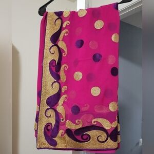 Purple / Pink Saree Heavy-Embroidery with Blouse